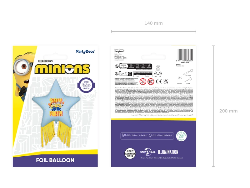 Balon foliowy Gwiazda z frędzlami, Minionki 72x72 cm