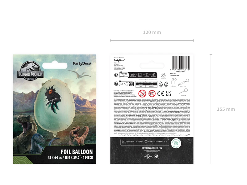 Balon foliowy Jurassic World Jajo Dinozaura, 48x64cm