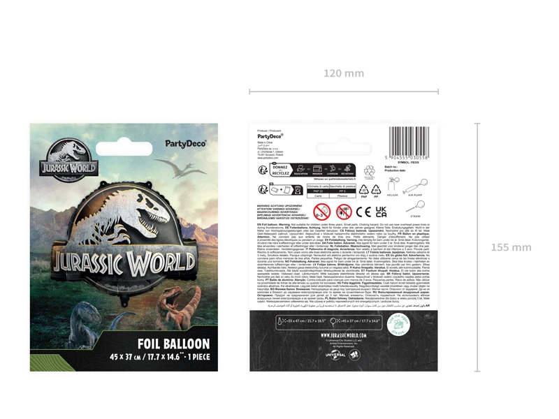 Balon foliowy Logo Jurassic World, 45x37 cm
