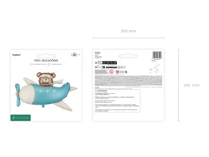 Balon foliowy Miś w Samolocie 94x61cm jasny niebieski