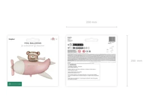 Balon foliowy Miś w Samolocie 94x61cm jasny różowy