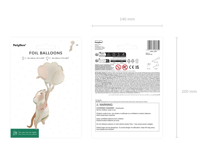 Balon foliowy Myszka z balonami, 44x104 cm