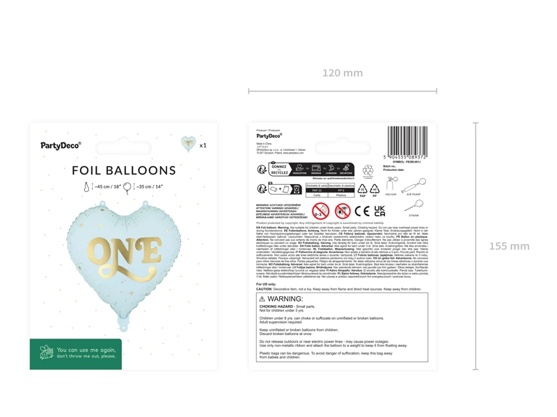 Balon foliowy Serce One 45 cm, jasny niebieski