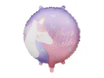 Balon foliowy pastylka Happy Birthday z jednorożcem 35x35 cm