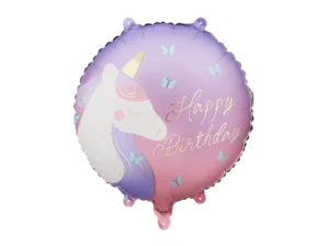 Balon foliowy pastylka Happy Birthday z jednorożcem 35x35 cm
