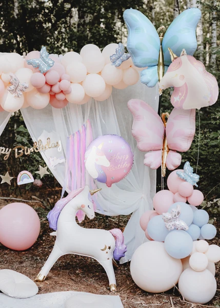 Balon foliowy pastylka Happy Birthday z jednorożcem 35x35cm