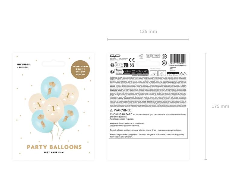 Balony 30cm Myszki z cyferką 1 niebieskie