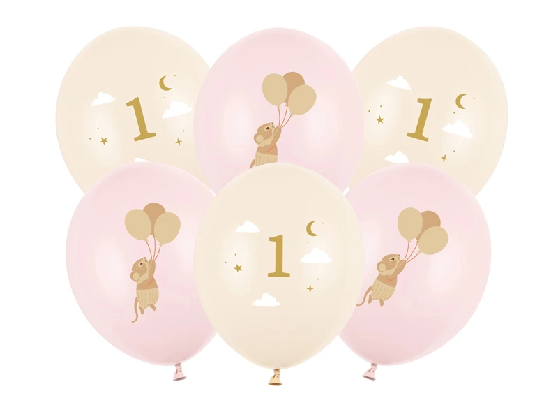 Balony 30 cm Myszki z cyferką 1 różowe