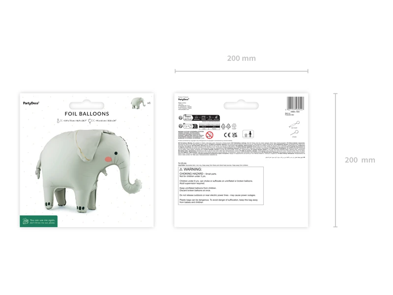 Stojący balon foliowy, Słoń, 91x61 cm