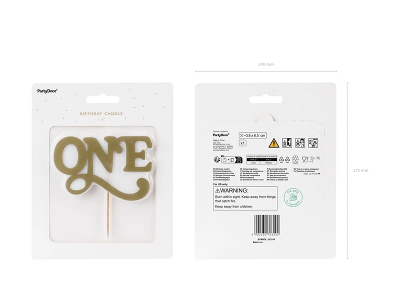 Świeczka urodzinowa ONE 3.8x6.5 cm złota