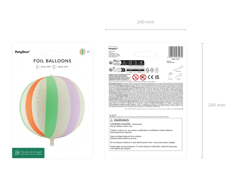 Balon foliowy Piłka w paski, 75 cm