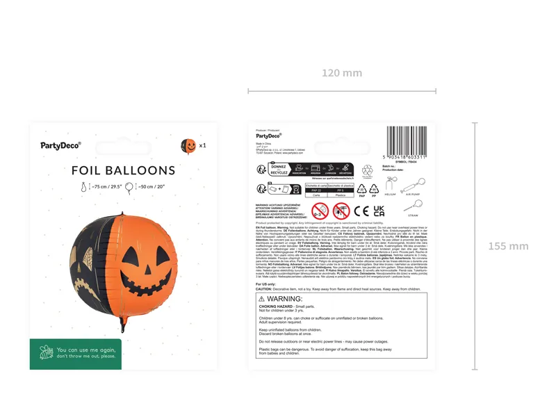 Balon foliowy Straszne dynie 50 cm pomarańczowo-czarne 4