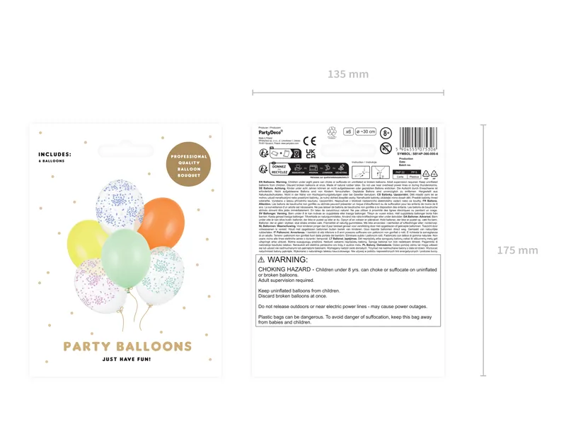 Balony 30 cm, Konfetti, mix (1 op. : 6 szt.)