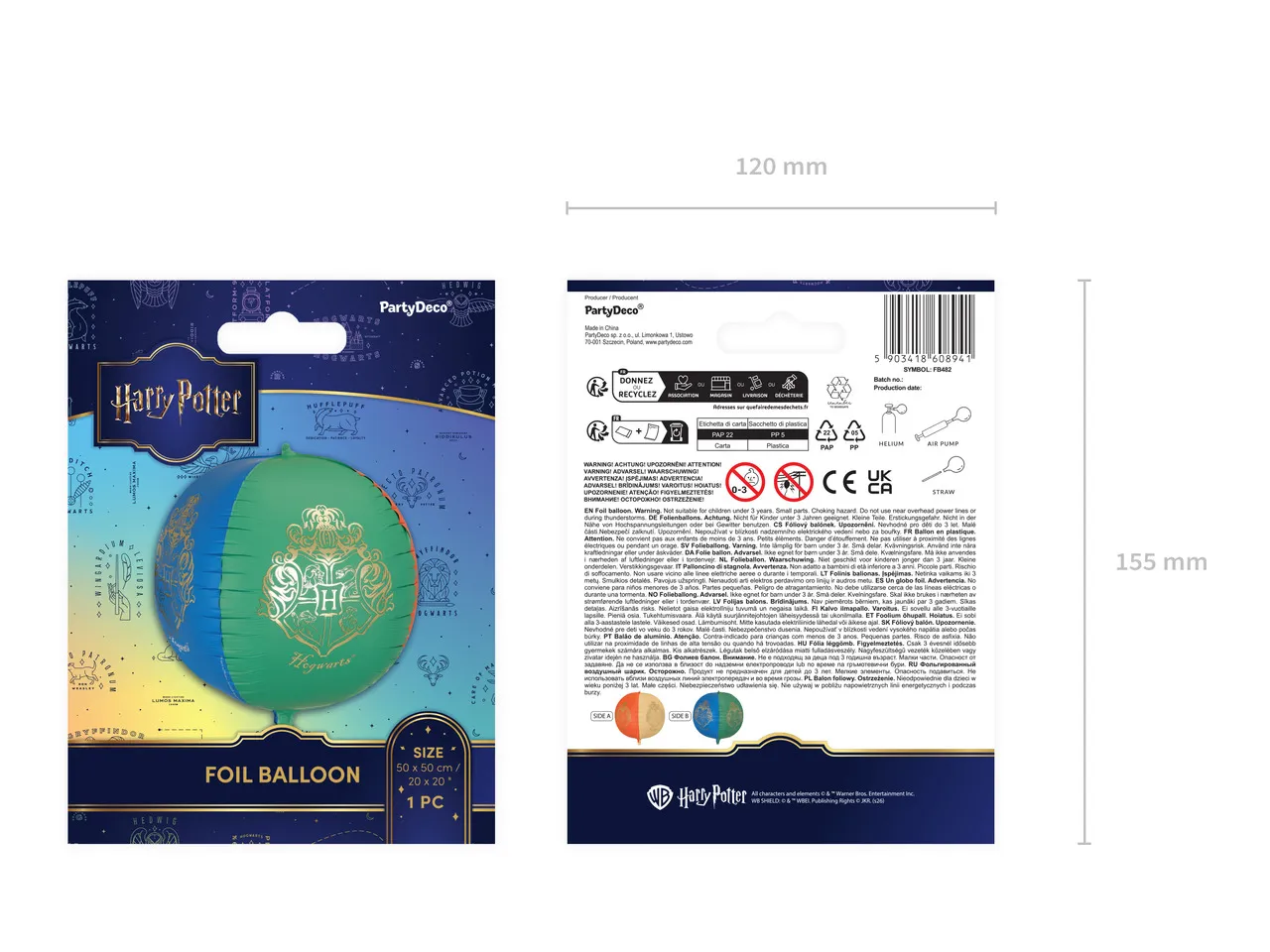 Balon foliowy kula Harry Potter, Herb Hogwartu, 50cm