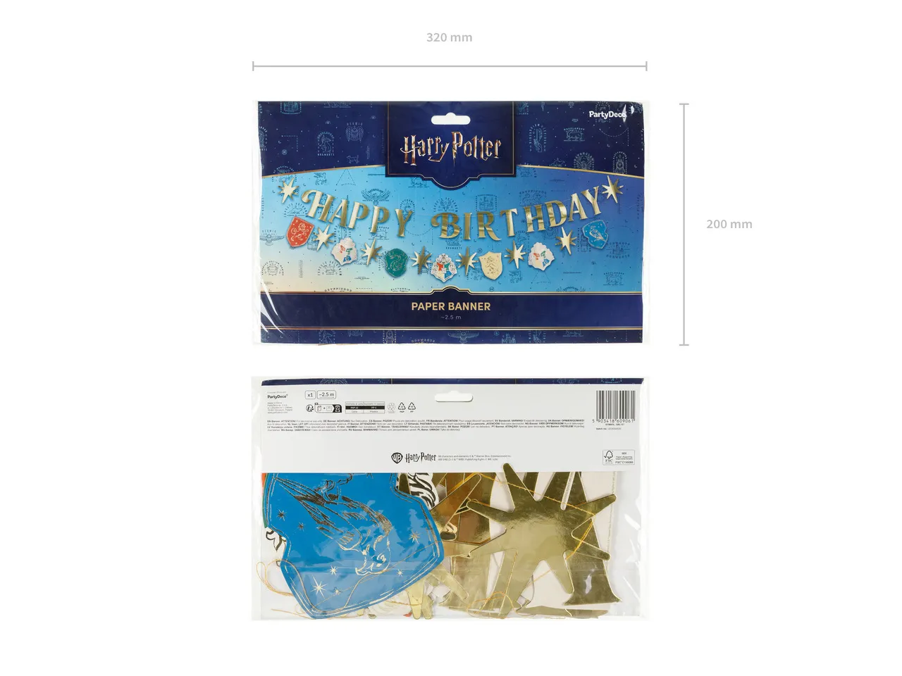 Baner Harry Potter Happy Birthday 200cm, złoty