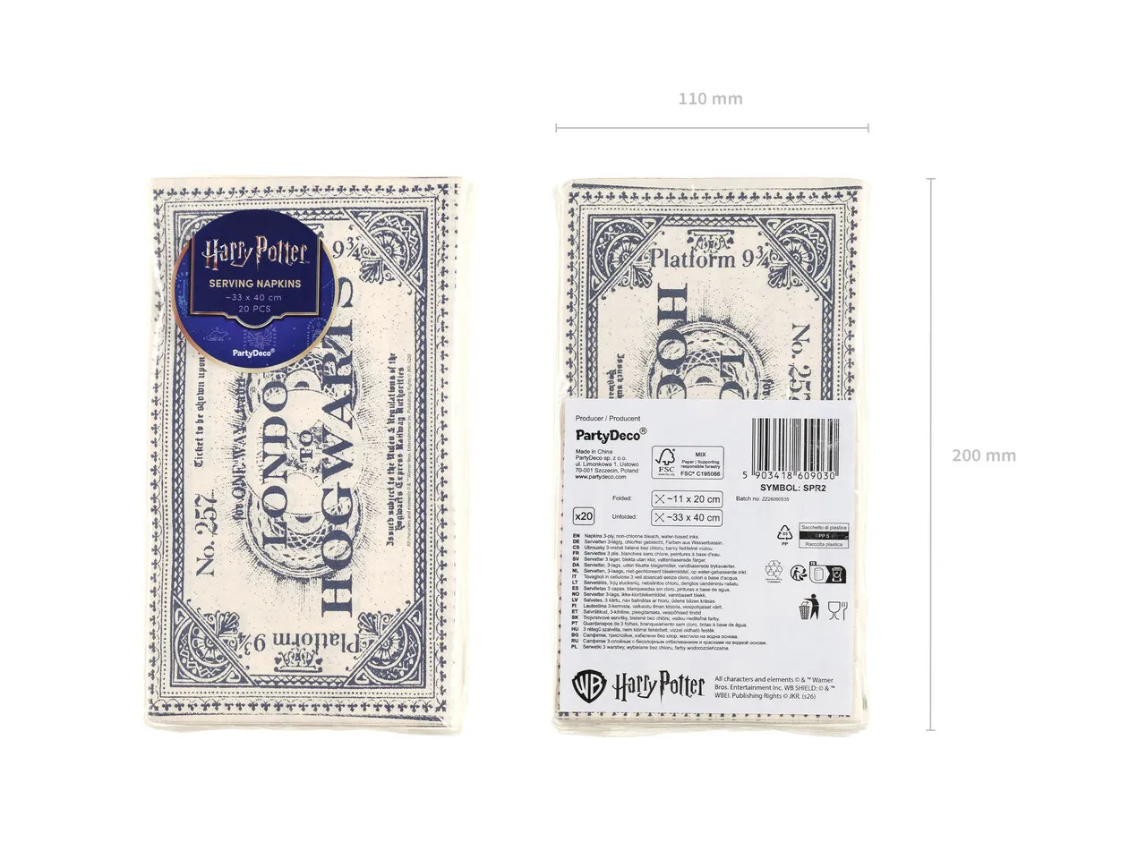 Serwetki Harry Potter Bilet London to Hogwarts, 33x40 cm