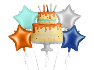 Zestaw balonów foliowych Kolorowy Tort Happy Birthday