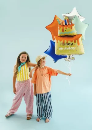 Zestaw balonów foliowych Kolorowy Tort Happy Birthday mix