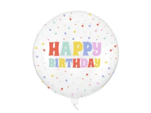 Balon Bubble Happy Birthday 60 cm transparentny