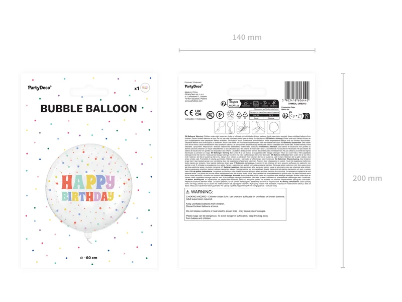 Balon Bubble Happy Birthday 60 cm transparentny 3