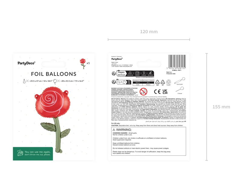 Balon foliowy Róża 20x41.5 cm czerwona 4