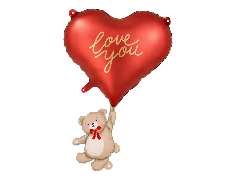 Balon foliowy Serce z misiem 49x73 cm czerwony