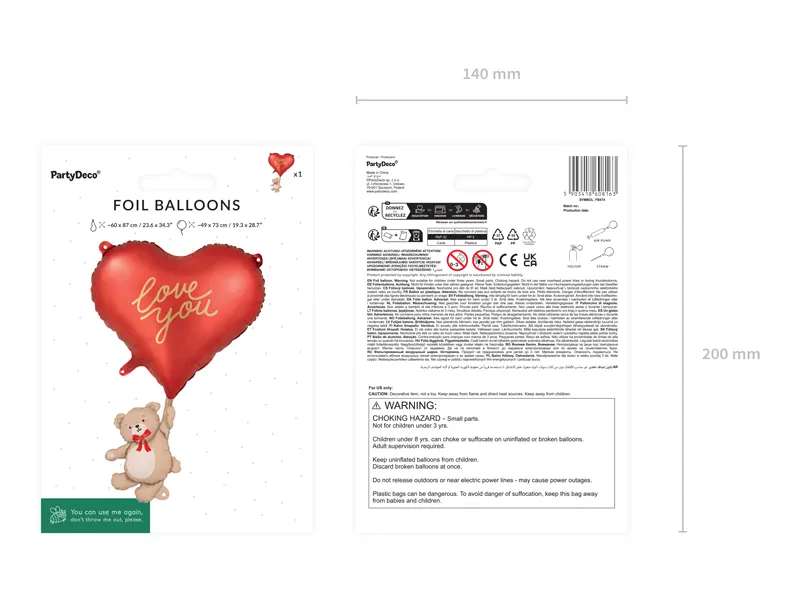 Balon foliowy Serce z misiem 49x73 cm czerwony 4
