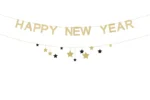Baner Happy New Year z gwiazdkami 300 cm złoty