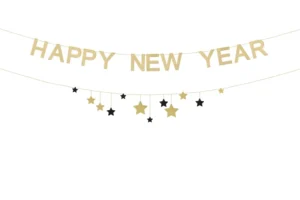 Baner Happy New Year z gwiazdkami 300 cm złoty
