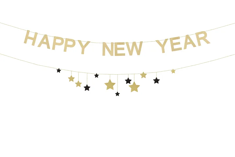 Baner Happy New Year z gwiazdkami 300 cm złoty