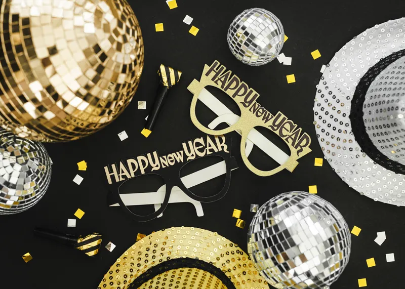 Okulary Happy New Year 17.5x8.5 cm czarno-złote 2