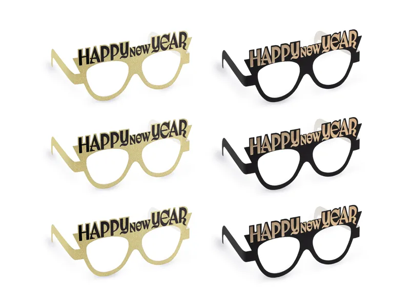 Okulary Happy New Year 17.5x8.5 cm czarno-złote