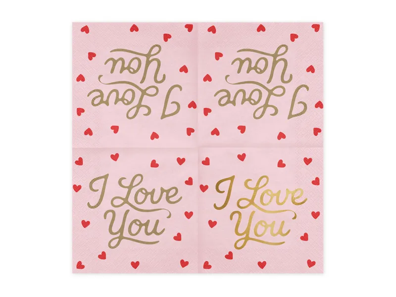 Serwetki I love you 33x33 cm różowe 5