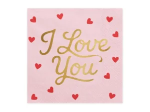 Serwetki I love you 33x33 cm różowe
