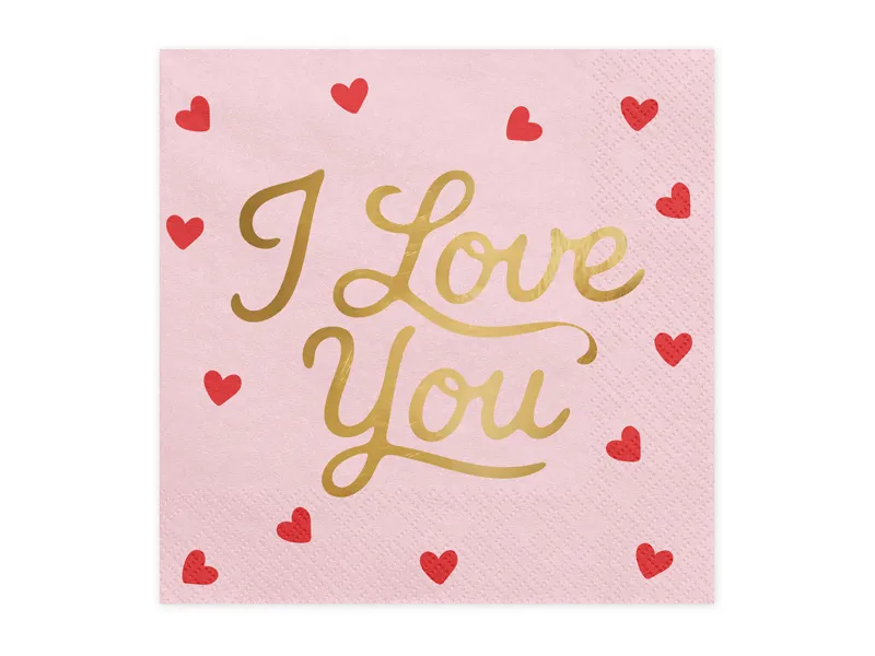 Serwetki I love you 33x33 cm różowe