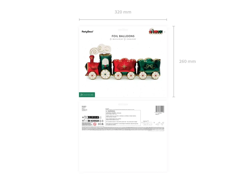 Stojący balon foliowy Pociąg XXL 221x96 cm zielono-czerwony 5