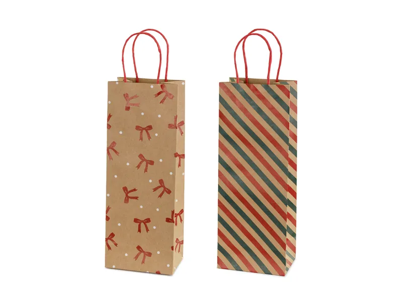 Torebki prezentowe Paski i kokardy 12.5x33.5x9 cm kraft
